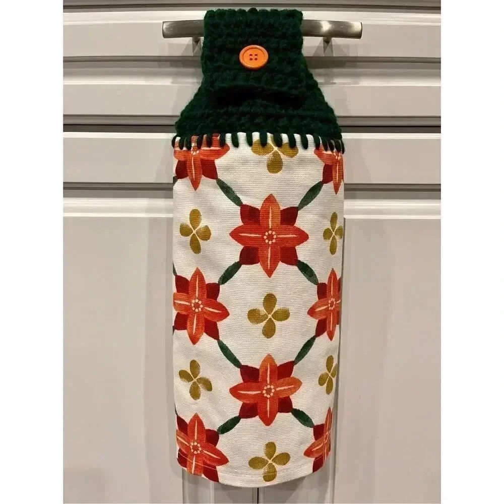 Crochet Top Kitchen Towel- Flowers orange